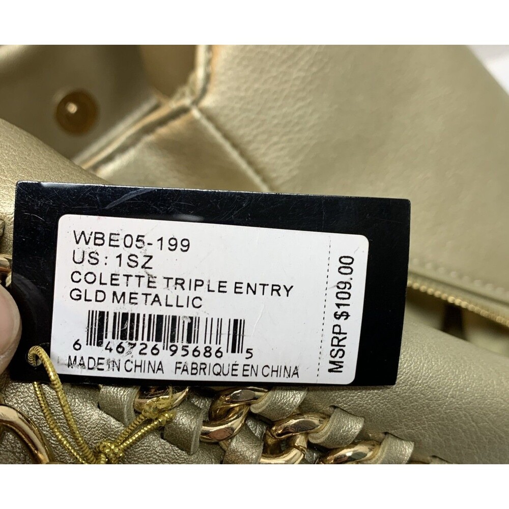 New Bebe Colette Triple Entry Gold Metallic Chain Purse Shoulder Bag Tote $109 - Picture 5 of 10